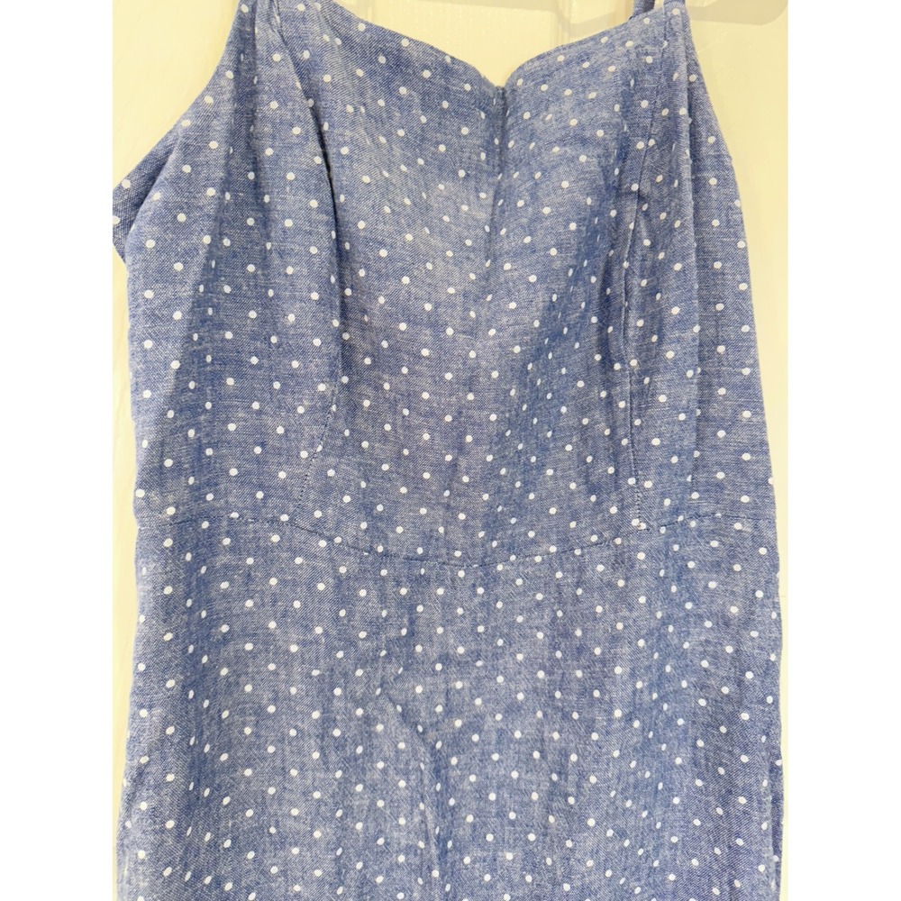 Old Navy Blue Polka Dot Linen Blend Sleeveless Dress Large Petite Casual - Picture 2 of 5